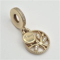 Pandora S925 ALE 14K Gold Plated Sparkling Family Tree Dangle Charm 768661C01